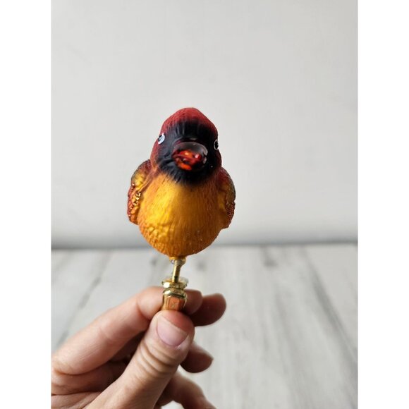 OWC Old world Cardinal bird clip glass ornament glitter orange Xmas tree - Picture 3 of 7